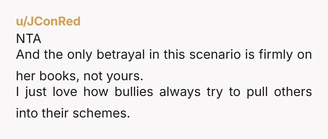 u/Sub0ptimalPrime NTA You had a moment where you had to choose to have integrity or not, and you chose to maintain it. Nothing wrong with that and, generally, anyone asking...
