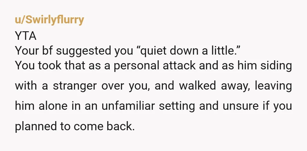 u/rotatingmusicplate NTA. The parent was rude as hell asking you guys to quiet down at a jousting tournament. He should have removed his kid, not ruined your fun. Boyfriend just...