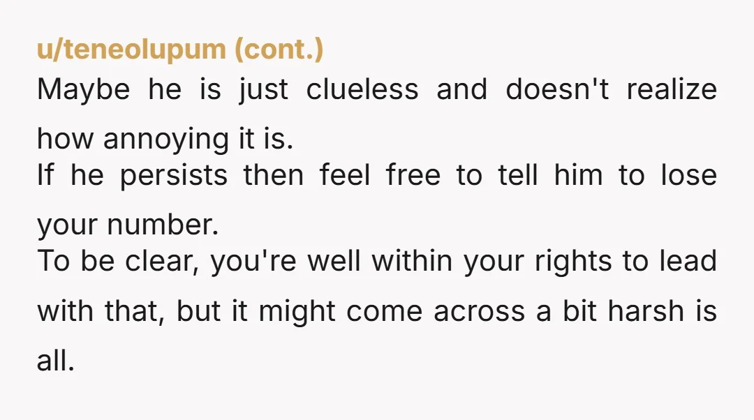 u/Inside-Election-849
NTA. "You'll have to ask boyfriend. I know he's bad at texting so try calling him." Then block.