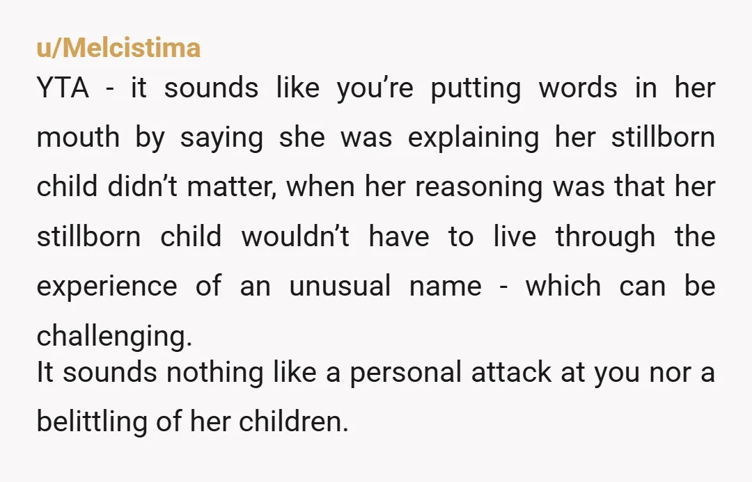 Her 4 Earth-side children Cringe YTA why even call to bring something like that up? It sounds like your still not over your loss and you took your SIL words...