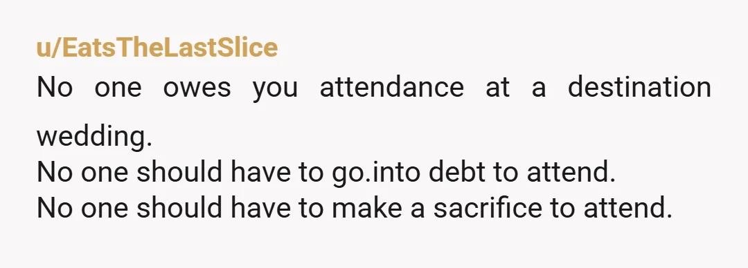 u/Strict_Research_1876 IF you are going to have an expensive destination wedding people will not be able to go. Your Dad doesn't want to go either. Telling people that they could...