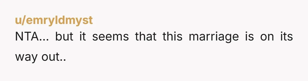 u/emryldmyst NTA... but it seems that this marriage is on its way out..