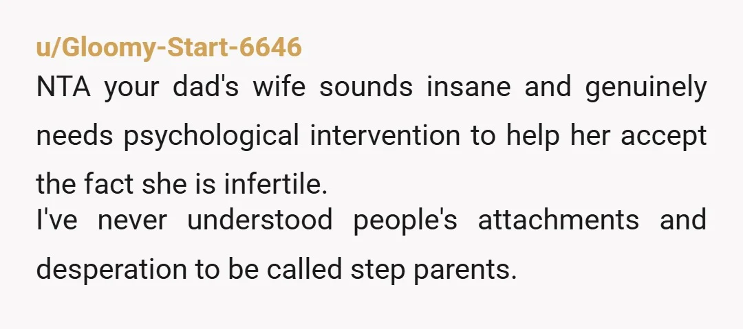 u/Davalus Start telling your dad that he has to pick between his wife and his children. When he complains that it isn’t a fair ask, point out that you’re just...