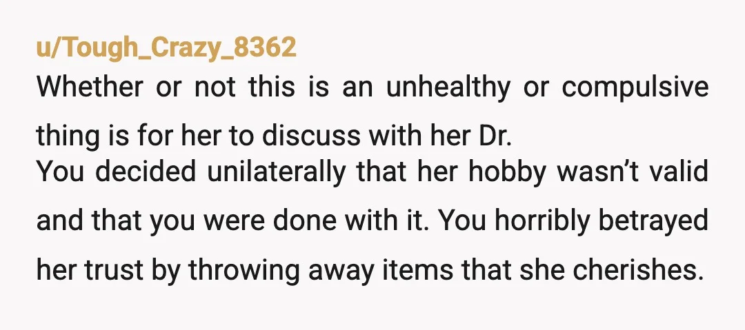 u/keesouth YTA she told your they were special to her. You didn't need to understand why. You could have simply talked to her and found a safer way to display...
