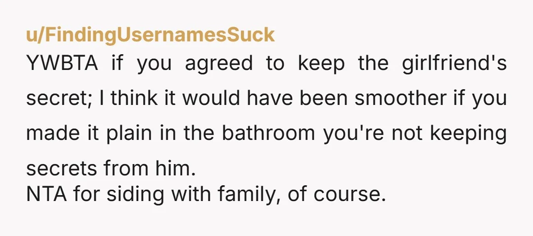 u/OrallyObsessed8 NTA, these people claiming gender disloyalty for not covering up s*** behavior is just trashy. They deserve no loyalty.