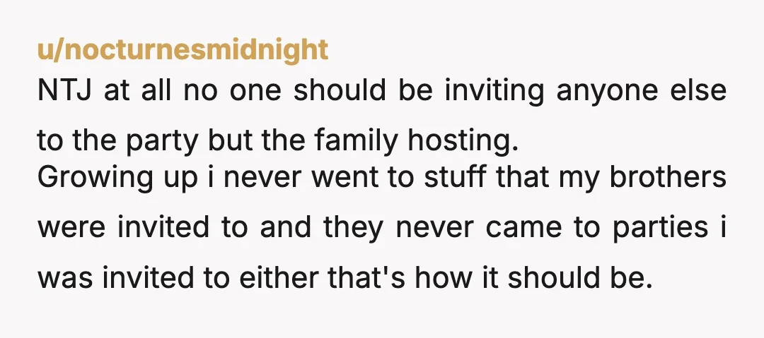 u/UnderstandingOld4276
Be ready for a snarky response and maybe even 'if all my kids aren't invited then none of them are coming!'