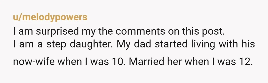 u/quicksilvertd NAH - Just because you are marrying her son, she doesn't have to accept another man's daughters. Your fiance sort of does, by proxy of marrying you, but his...