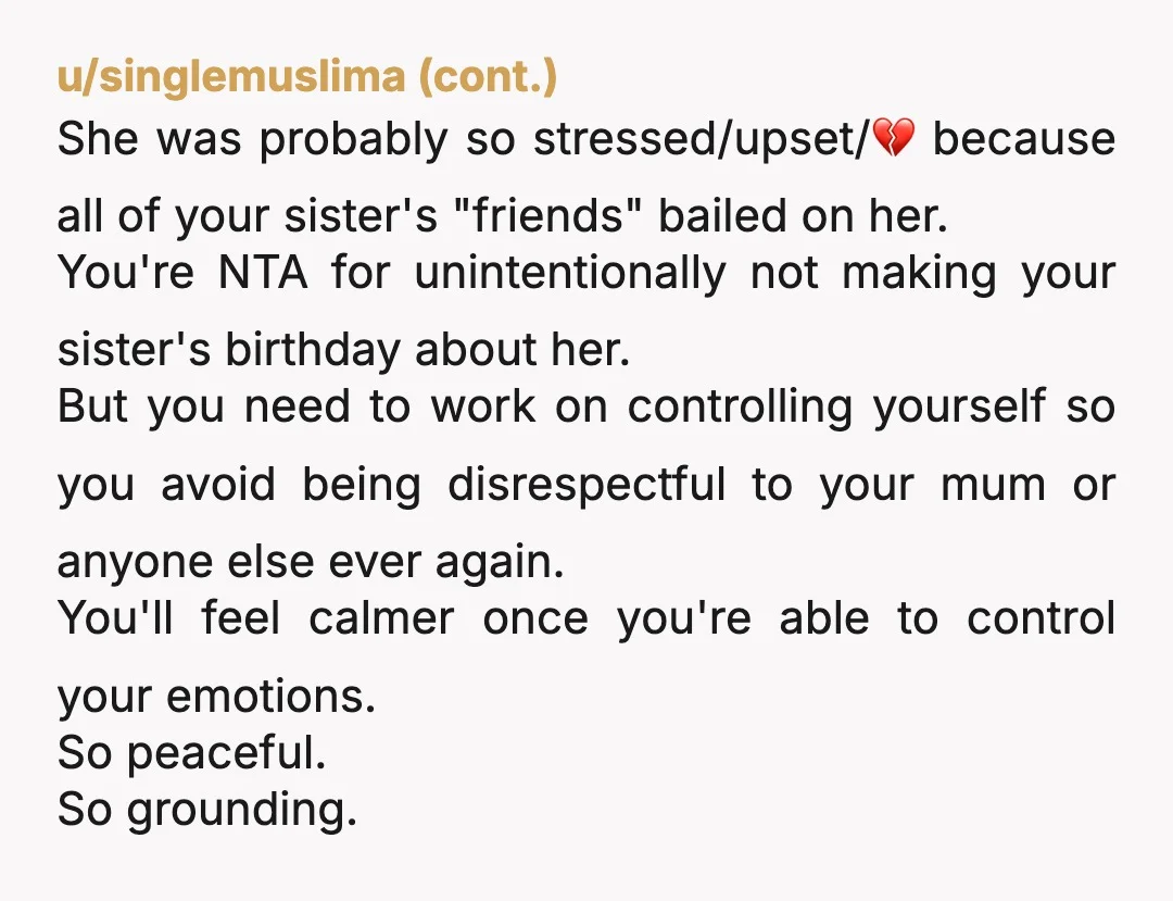 u/Consuela_no_no YTA. You’re off to college and are still making others moments about yourself. It won’t wash over with strangers like it can with family and it’s especially insensitive when...