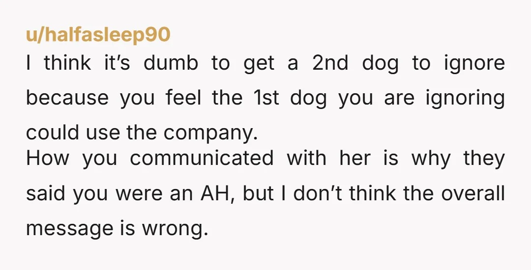 u/mtfoxx3 NTA, because you’re right, but you could have been more tactful. Unfortunately, dogs are one of those animals that people feel like they’re entitled to own regardless of whether...