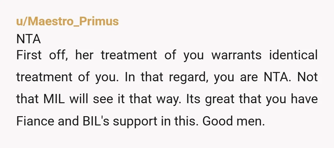 u/Cocoasneeze NTA. Good on you for treating her like she treats you. And for the little brother's comment; his mother has excluded you for years from everything family related, so...