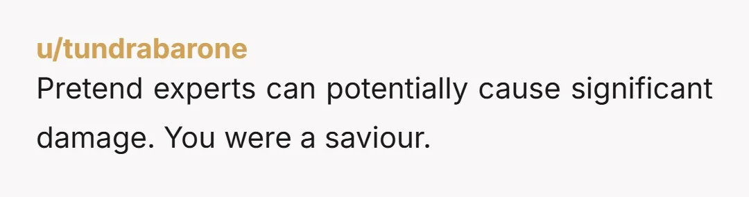 u/tundrabarone Pretend experts can potentially cause significant damage. You were a saviour.