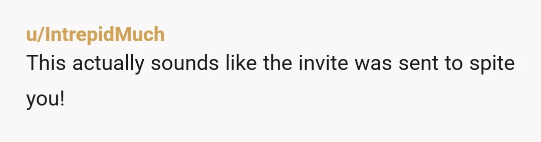u/IntrepidMuch This actually sounds like the invite was sent to spite you!