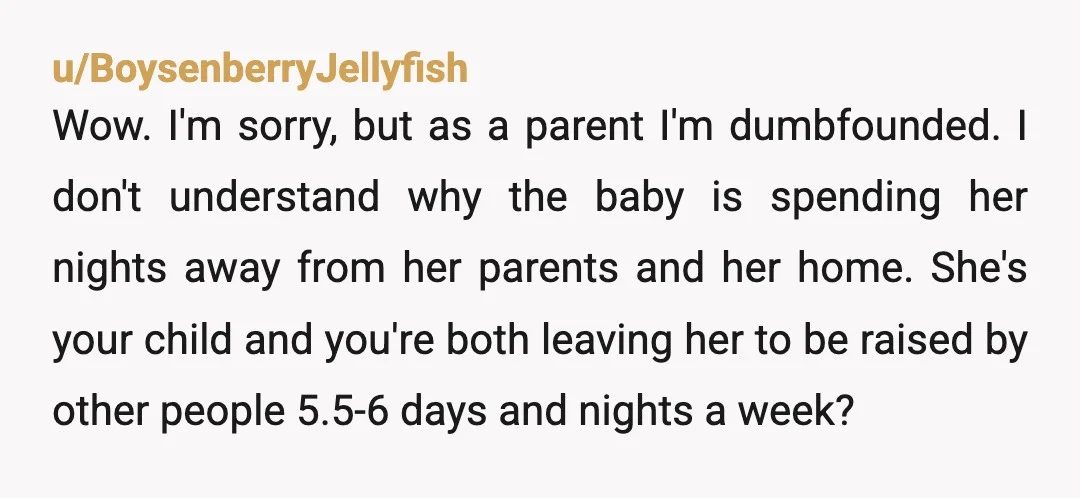 u/tokoloshe62 I’m a bit confused. Are you saying y’all don’t have your baby at nights? Why haven’t you discussed what you will be doing as a family on Saturdays rather...