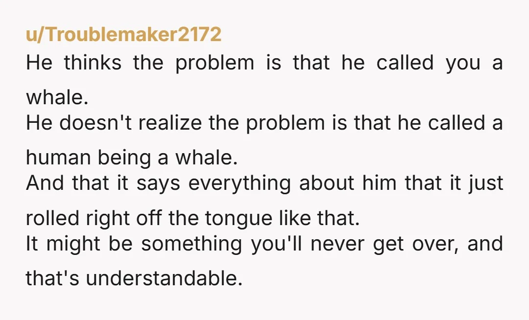 u/m33chm On no planet is calling someone a humpback a “fair response” to seeing a photo of anyone of any size. You can “be into fit girls” without being a...