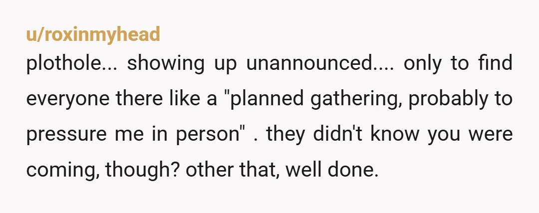 u/SignificantZombie729 Showed up unannounced but it was a planned gathering? More AI slop. Ignore and downvoted.