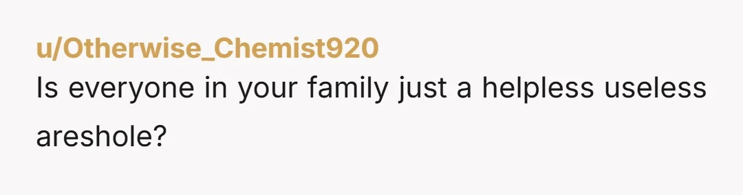 u/Otherwise_Chemist920 Is everyone in your family just a helpless useless areshole?