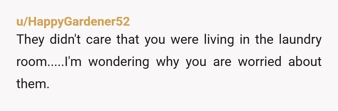 u/Jerseygirl2468 NTA that sounded awful for you, no privacy, no space, and living with the laundry in your room is unsustainable and unhealthy. You did the right thing bailing as...