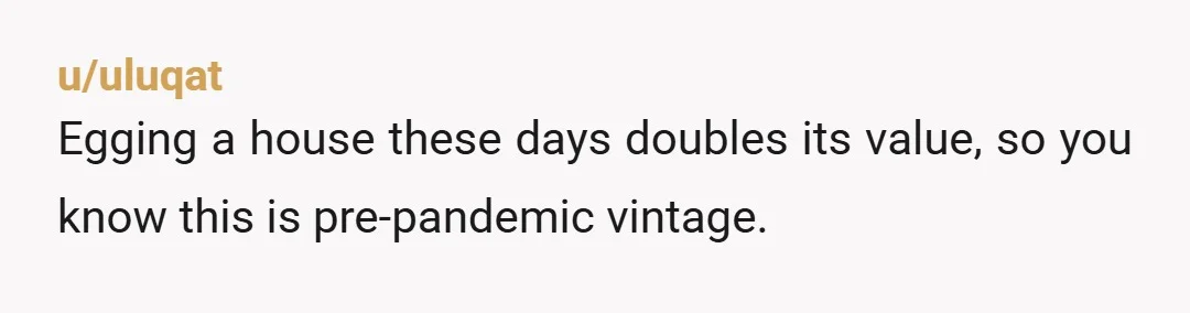 u/uluqat
Egging a house these days doubles its value, so you know this is pre-pandemic vintage.