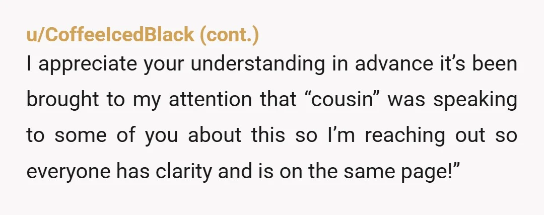 u/jmsst1996 NTA. You live in France and sounds like your family is in Canada. Don’t answer the phone or respond to texts. And your cousin is calling you selfish because...