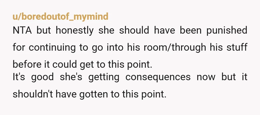 u/Vegetable-Cod-2340 NTA Her attitude is exactly why you need to stick to your to punishment , it’s doesn’t matter that his dad can buy him a 1000 more pairs ,...