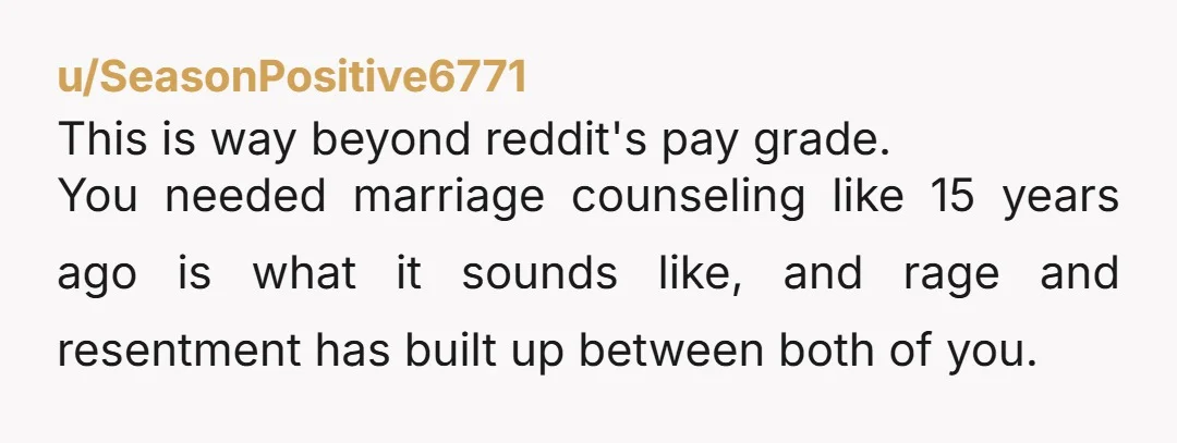 u/Ifiwerenyourshoes Two options. Leave, or Or you can look at her and say, I respect you, however you stopped respecting me. So here is how this marriage will work for...