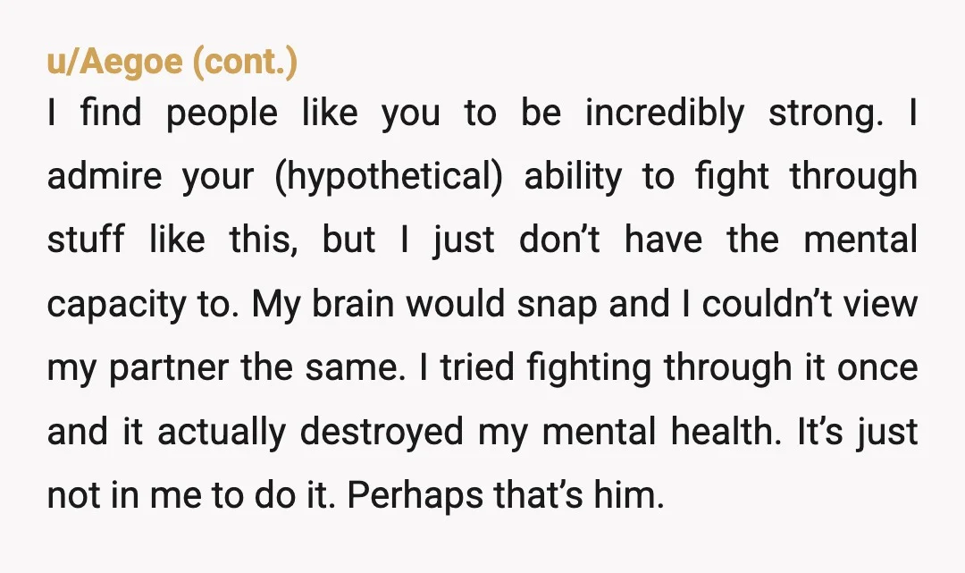 u/LukeHeart YTA I agree with him. Even a single instance of cheating is lost trust forever. How would anyone know their partner wasn’t cheating over the entire course of the...