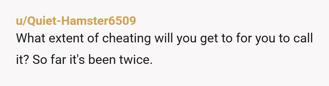 u/Quiet-Hamster6509
What extent of cheating will you get to for you to call it? So far it's been twice.