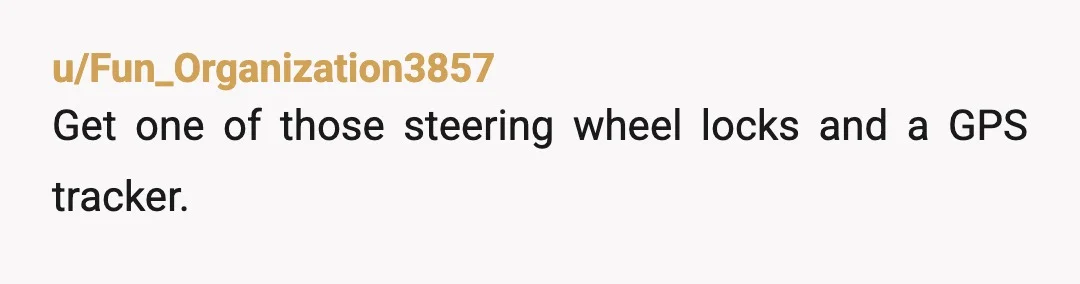 u/Puzzled-Dream1321
TAKE THE KEYS AND LOCK YOUR CAR!
NTA
Also, venmo her for the 80$
