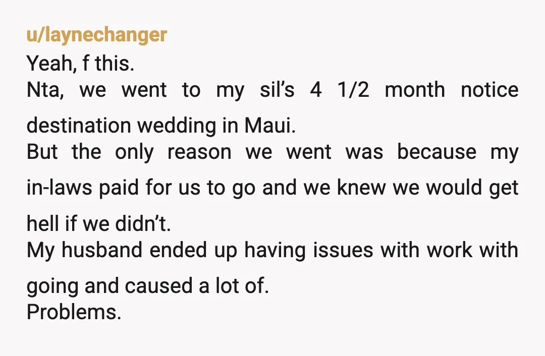 u/Vivid-Isopod-7018 Nta if they want this type of a wedding, they need to give at minimum two years notice I myself did 2 1/2 almost 3 years I’ve noticed for...