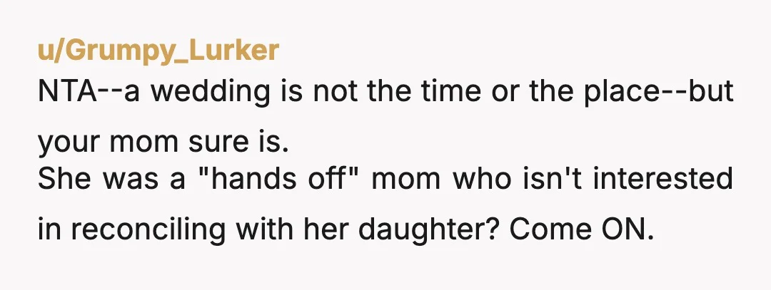 u/Jollyramb1er NTA. This trend for "going no contact" with anyone with whom you have a beef is ridiculous. Ash is the architect of her own situation. I wish more parents...