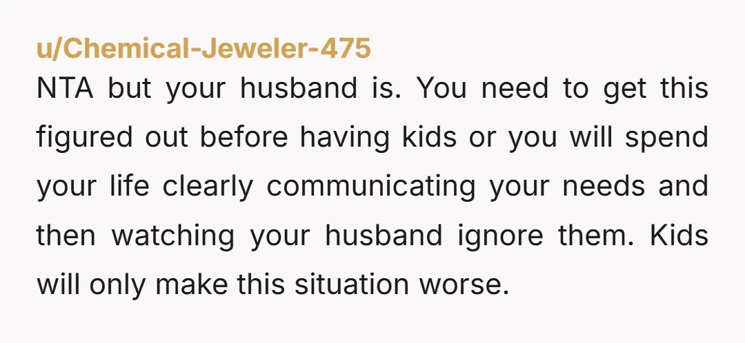 u/Sensitive-Union-3944 “Gone all week” hardly qualifies for not allowing your wife to rest after a medical procedure. Surely he can skip one week? Or if it is that important, he...
