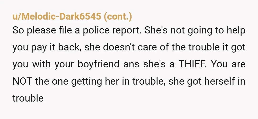 u/StephenNotSteve
File the police report now.
WTF are you thinking? This person is not your friend and you are a sucker.
NTA but you're YTI.