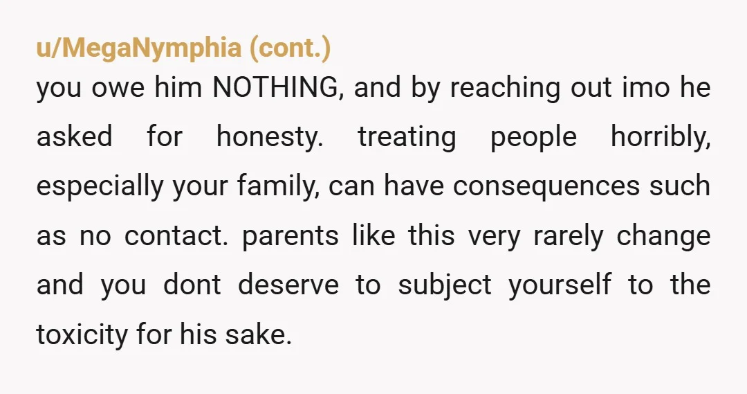 u/ThotHugger2005
NTAH
I stopped talking to my parents for FAR less than what your father did.