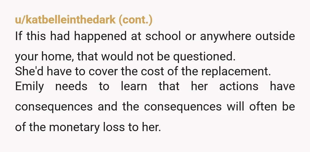 u/moopminis Your daughter broke something, obviously she has to pay to replace them. But where's the punishment for going into marks room in the first place too, which she had...