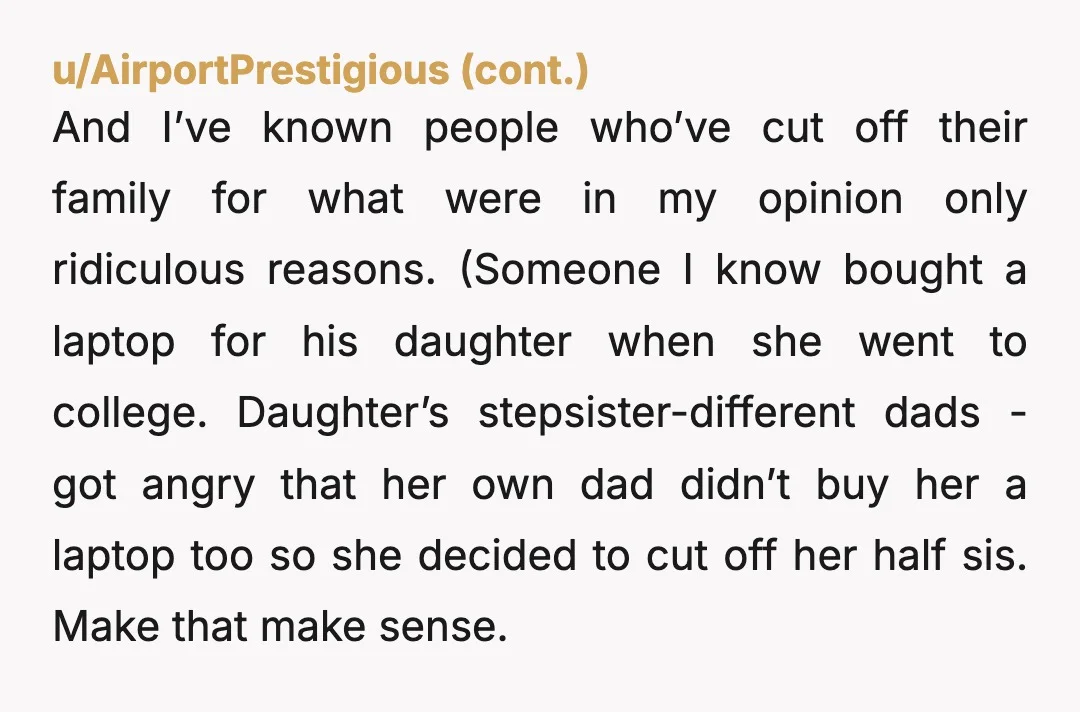 u/talkmemetome NTA. I saw from your comments that the reason your sister cut your mom off was because she had to feed herself when mom was not home and fill...