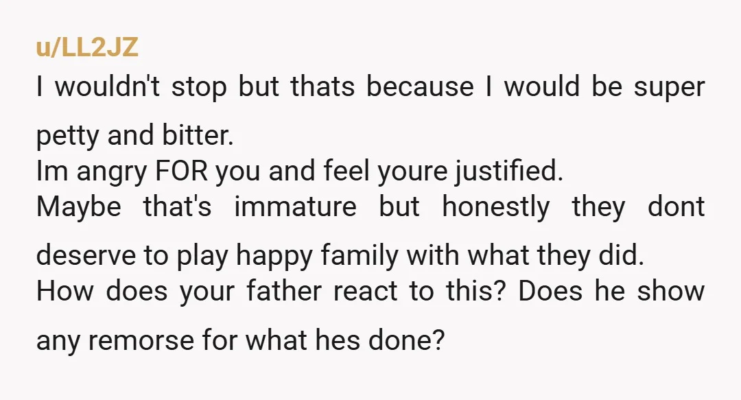 u/Keepuptheworkforyou NTA. Fully support you.Your Dad is a POS. He didn't need to move her in. I'm sorry. I'd legally change my name too 🤷🏽‍♀️ Importantly, it is definitely time...