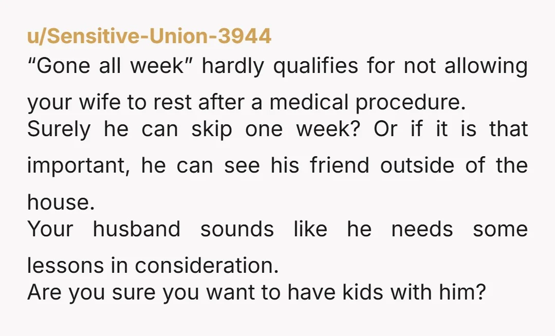 u/Typical_Necessary840 NTA. What will happen if your future child is ill and needs hospitalisation?? Oh no!! Bestie is coming over and HE'S more important! You want him to father your...