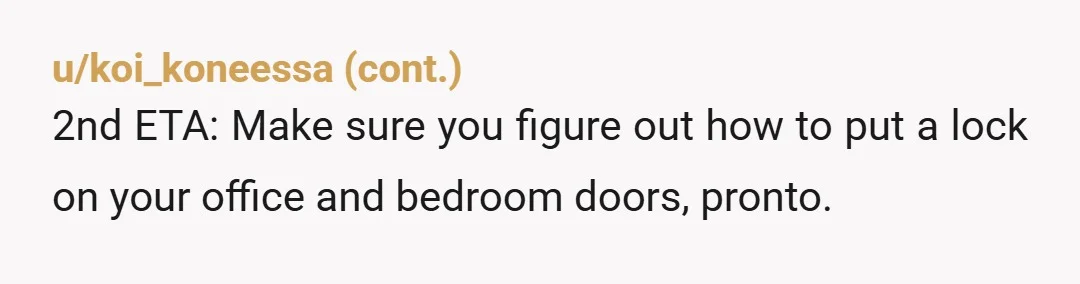 u/Seeker_ofLight NTA Why can't they stay in the finished basement? Or one stays in the basement and the other have Tessa's space? Your office is your work space. Don't back...
