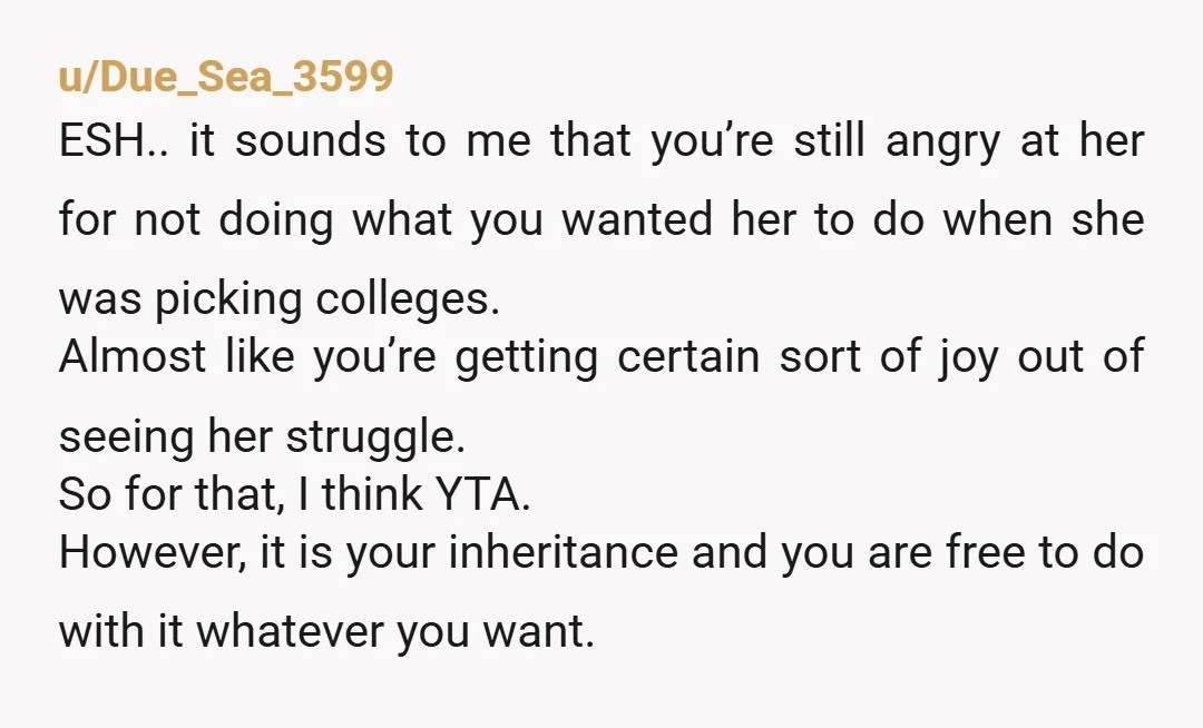 u/Euphoric_Map8941 YTA, not for refusing money, but for the smug I told you so.