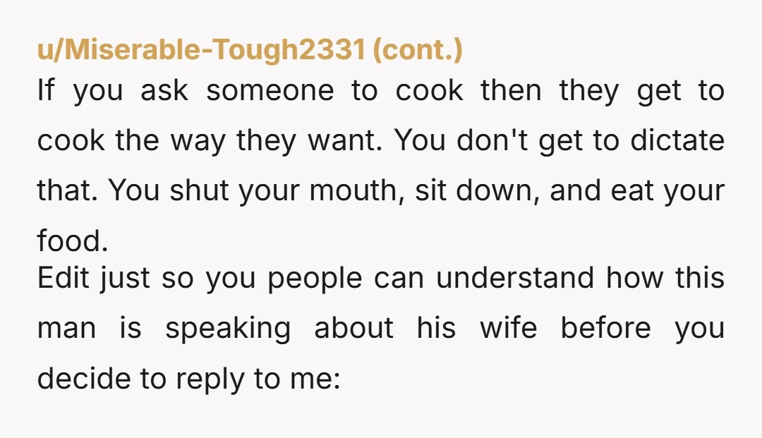 u/According_Pizza8484 Yta and you seem like an unreliable narrator. Do the meals you cook usually take 5 hours to make? This is a big ask even if every other month....