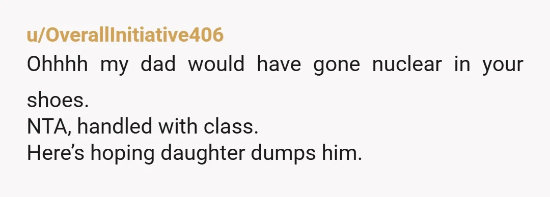 u/Sudden_Waltz_3160 Nope. I think your response was perfect. The kid needs to pull his head out of his ass. \--a woman, and mother to a teenage daughter.
