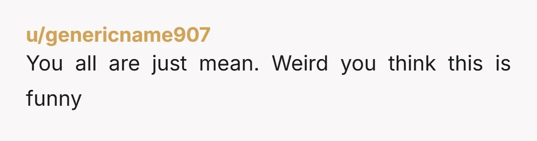 u/genericname907 You all are just mean. Weird you think this is funny