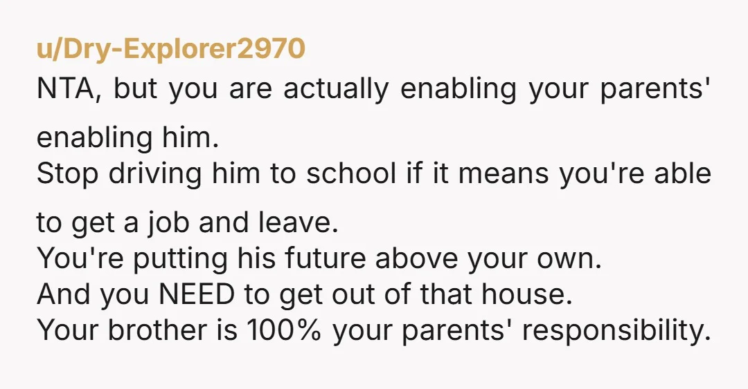 u/_xBeseech NTA. You're losing sleep, being blamed for his outbursts, and financially trapped into a caretaker role nobody asked you to fill. Choosing your own mental health and future isn't...
