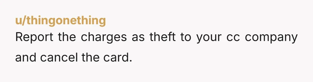 u/thingonething
Report the charges as theft to your cc company and cancel the card.