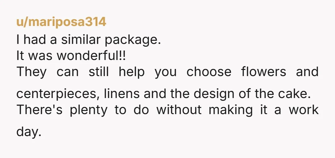 u/FrizzWitch666
You would be nuts to not take the package, his family will get over it once they come to a beautiful wedding they didnt have to stress to create.