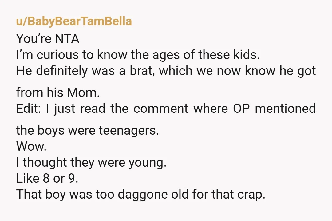 u/randomguyhere983 "oh nooo the kid got called a brat, that's a lifelong trauma for sure!" ... Jesus that mother and child are annoying. You called him, rightfully, a brat.. I...