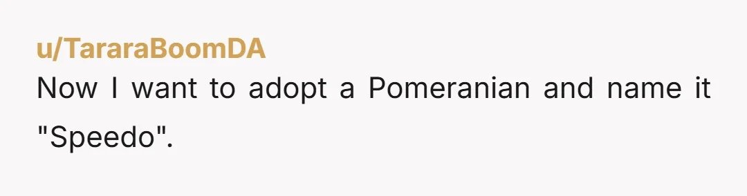 u/TararaBoomDA Now I want to adopt a Pomeranian and name it "Speedo".