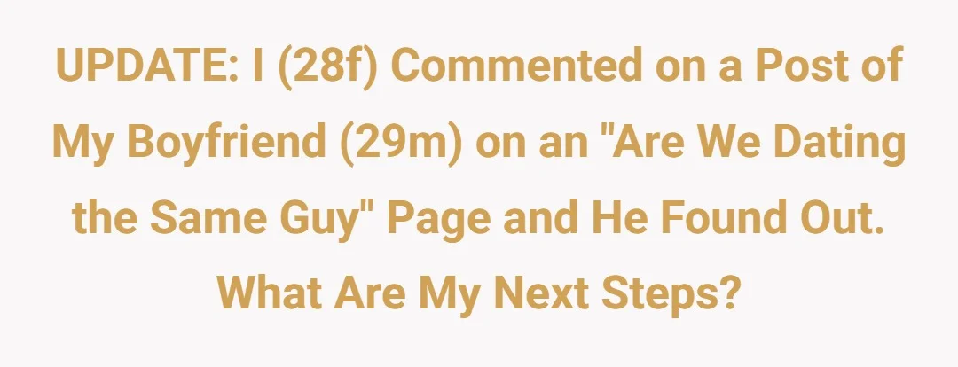 UPDATE: I (28f) commented on a post of my boyfriend (29m) on a "are we dating the same guy" page and he found out. What are my next steps?