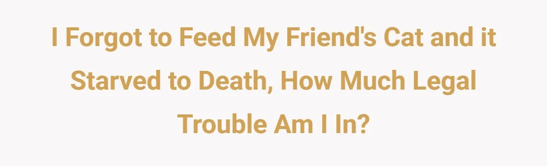 I forgot to feed my friend's cat and it starved to death, how much legal trouble am I in?