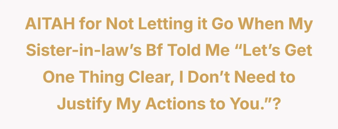 AITAH for not letting it go when my sister-in-law’s bf told me “Let’s get one thing clear, I don’t need to justify my actions to you.”?